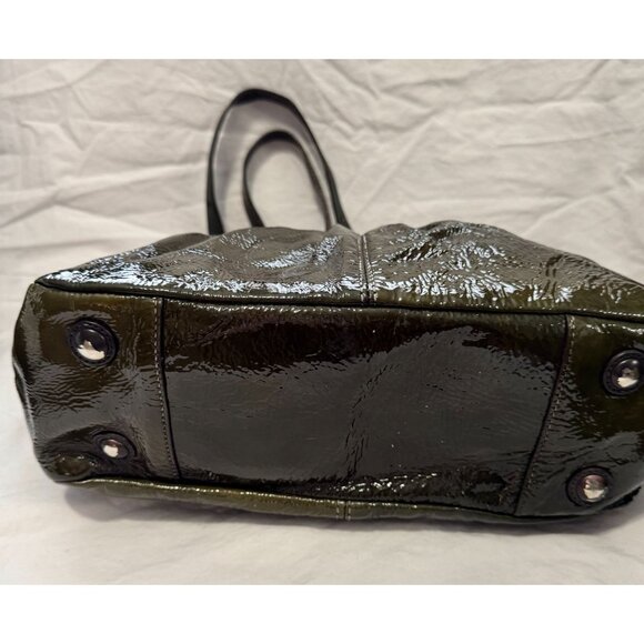 Coach Olive Green Patent Leather Tote With Adjustable Shoulder Strap & Side Buck - Picture 10 of 15
